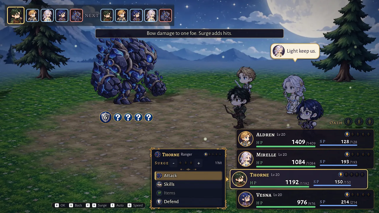 Battle against a skyfall golem at night